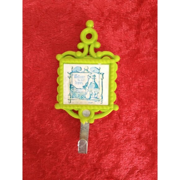 Vintage Mid-Century Decorative Wall Hooks Set Of 3 With Unique Blue Prints On Pl - Picture 3 of 5